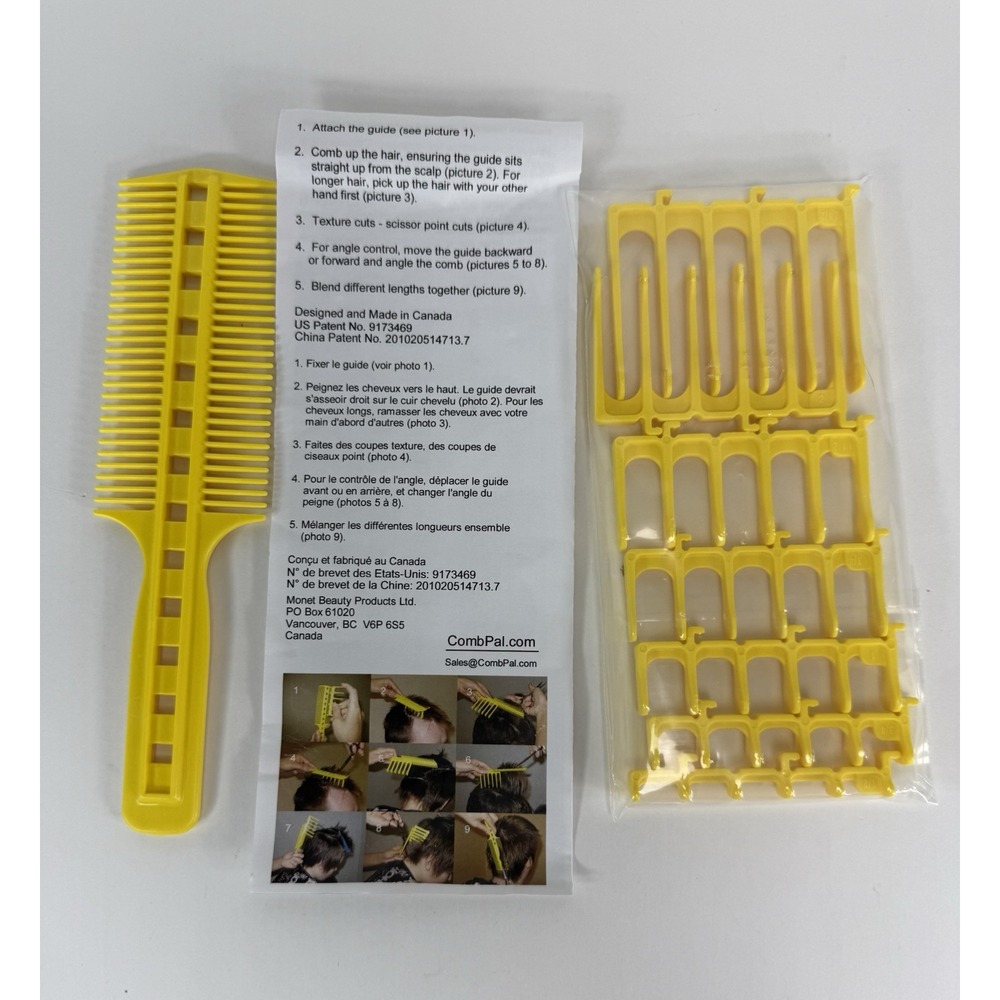 CombPal scissor-clipper-over comb hair-cutting kit with guide attachments Yellow - Picture 2 of 2